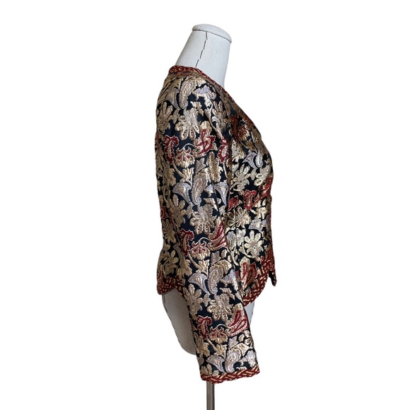 Vintage 80s Victor Costa Metallic Brocade Evening Jacket Top size 6 8 Medium - Picture 3 of 13